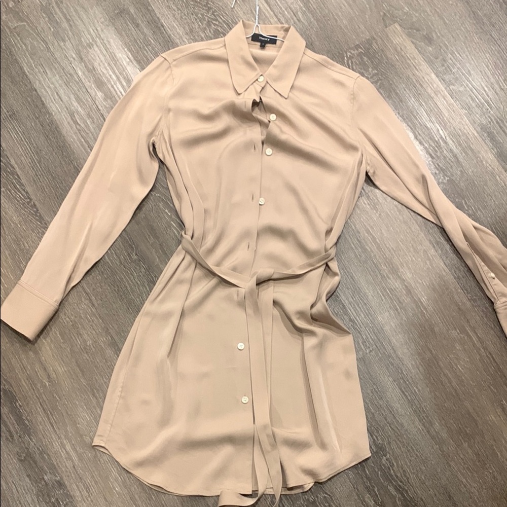Theory Beige Long-Sleeved Trench Dress